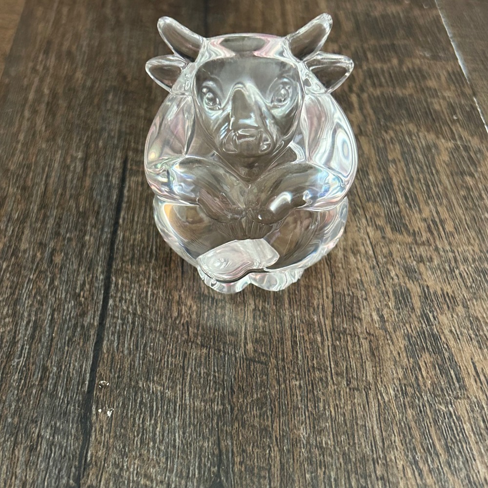 Steuben Glass Bull Hand Cooler Paperweight Signed Crystal Figurine 2.75 inch